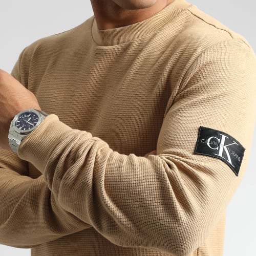 Sweat Crewneck Monogram Badge Waffle 3485 Camel