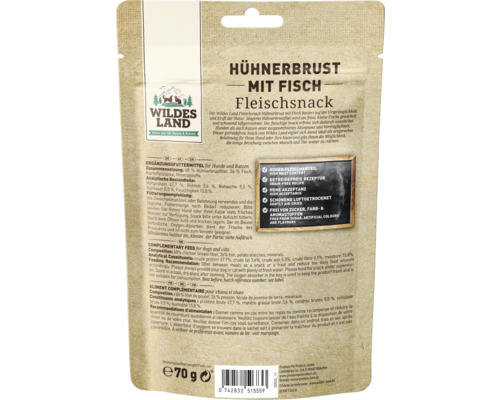 Kattensnack WILDES LAND kipfilet met vis, graanvrij, 70 g