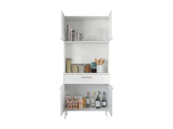 Buffet de Cuisine 4 Portes 1 Tiroir Blanc 3 Niches L 80 H 180 P 36.3 cm