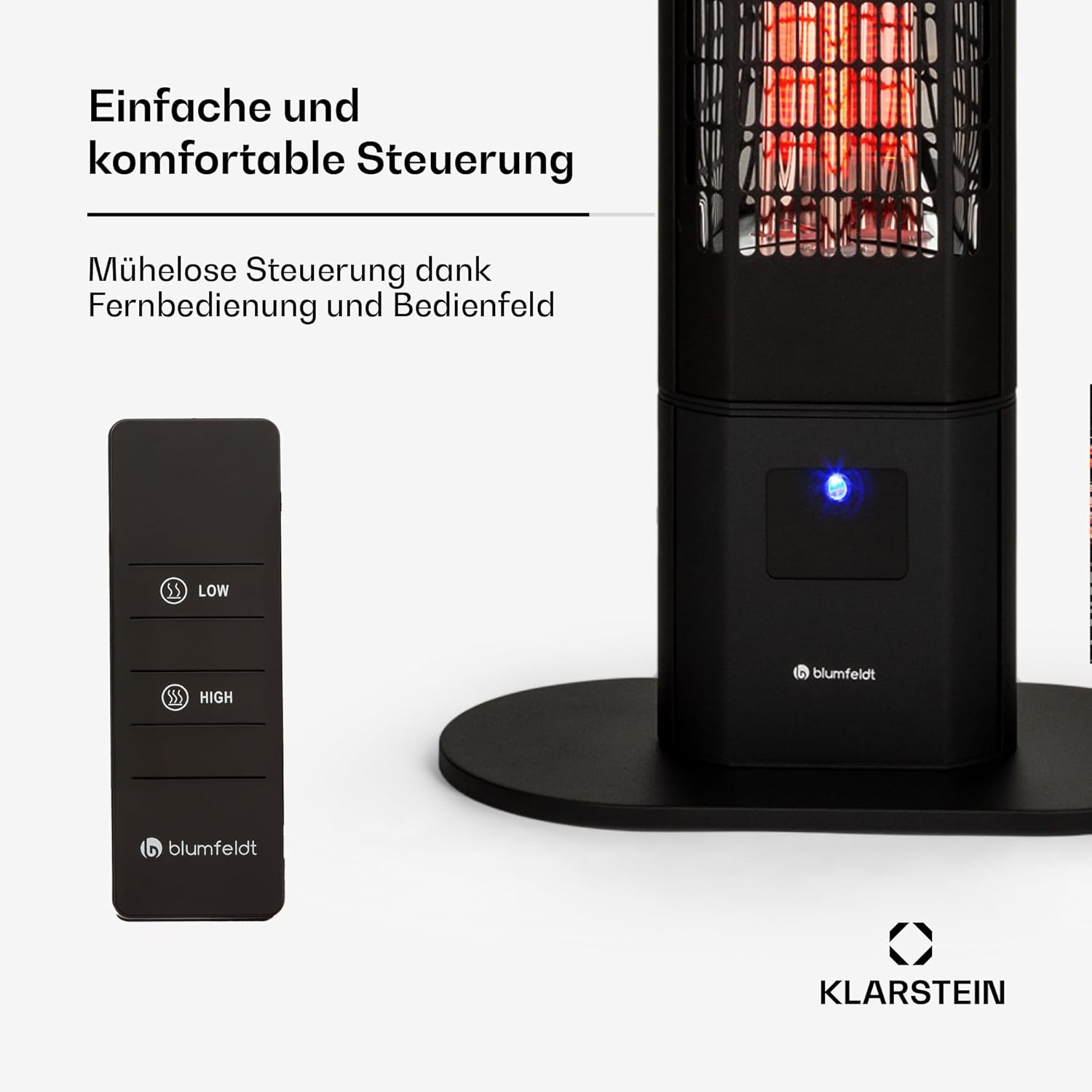 blumfeldt Heat Guru, Infrarot Heizstrahler Terrasse, Infrarotheizung, IP54 Outdoor, Standgerät mit Fernbedienung, Infrarotstrahler 3000W