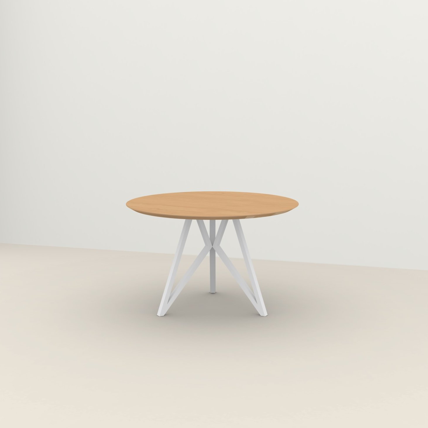 Studio HENK tafel Butterfly Rond Quadpod - wit frame, hardwax light 3041 ⌀130 | HWO NL 3041 | Verjongde Rand | Frame Wit
