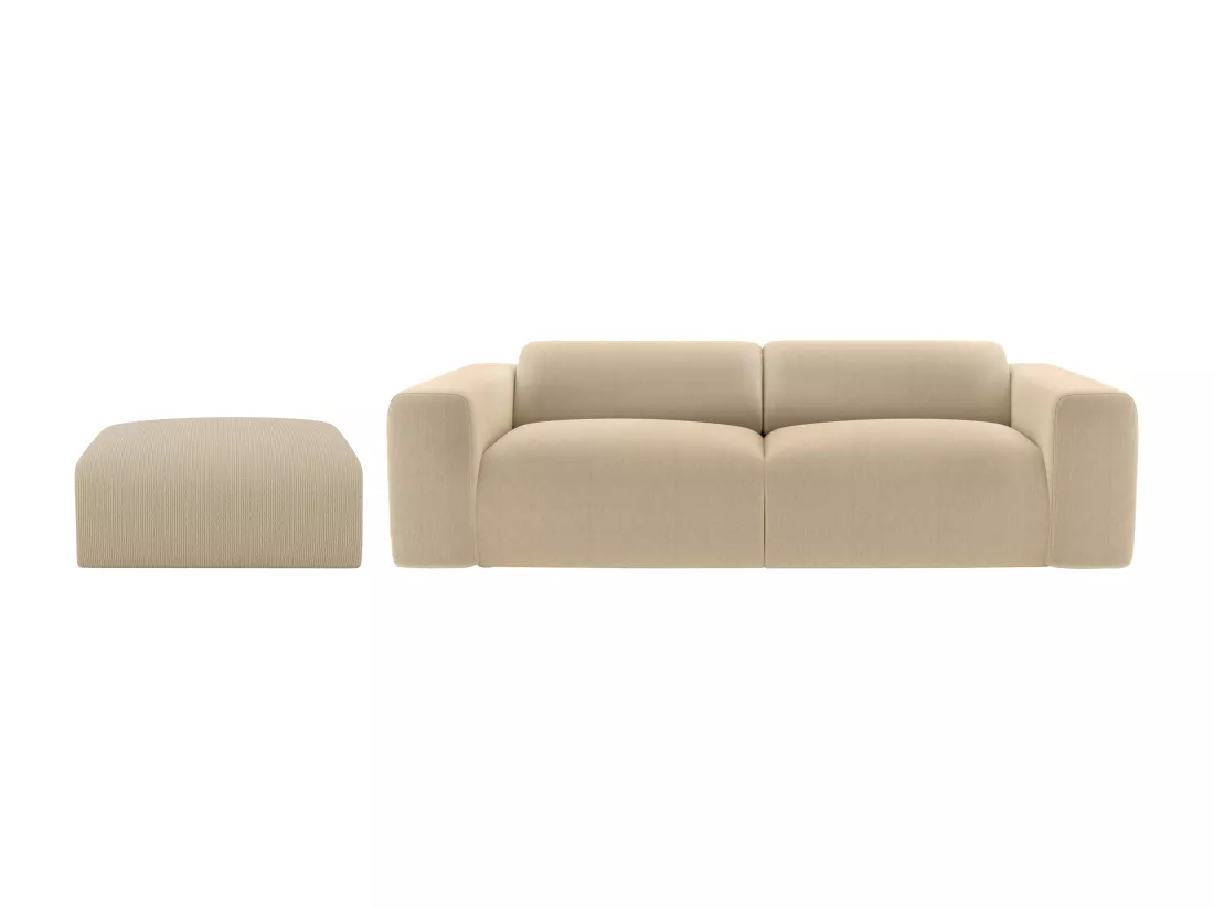 Canapé 3 places et pouf en tissu texturé beige POGNI de Maison Céphy