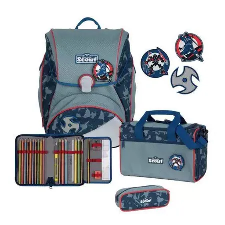 Scout Schulranzenset Alpha Blue Ninja, 4-teilig