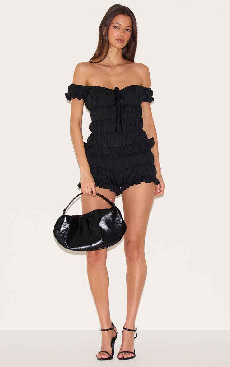 Noir Combinaison-short Bardot Froncée Extrême