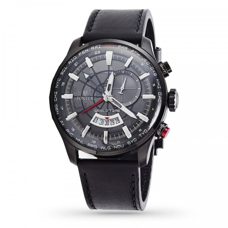 Montre Homme Foxter Avalone bracelet cuir noir, boitier PVD noir et fond noir - FR6041C1BC1