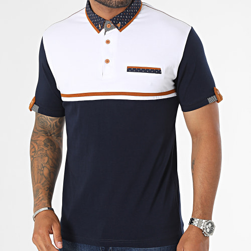 Polo Manches Courtes Blanc Bleu Marine