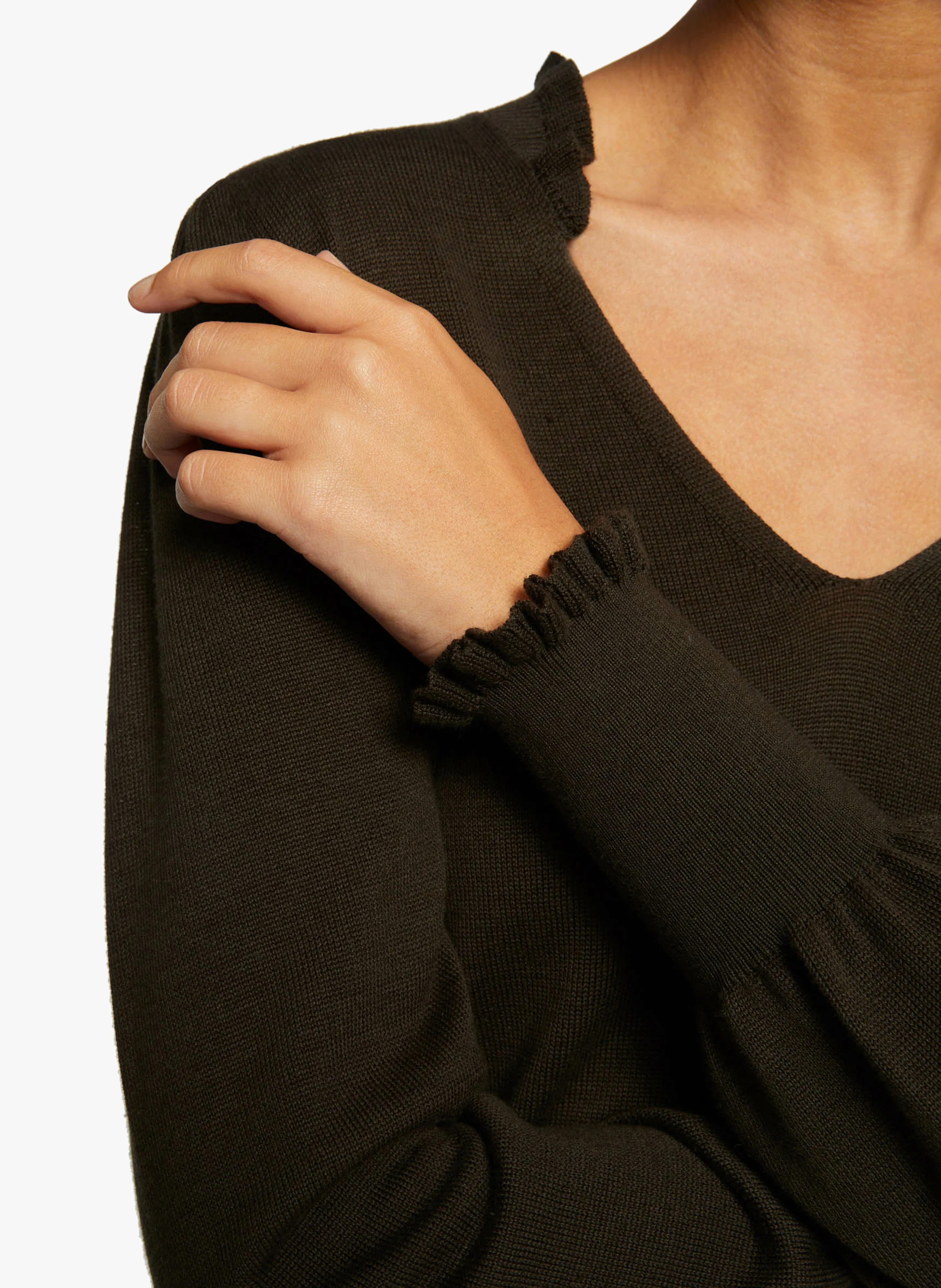 MARIK - Pull col V en coton mélangé | Beige