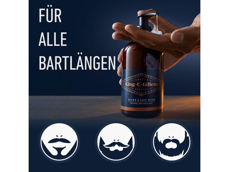King C. Gillette Bartshampoo 350 ml Bartshampoo für Männer mit Kokoswasser, Arganöl und Avocadoöl