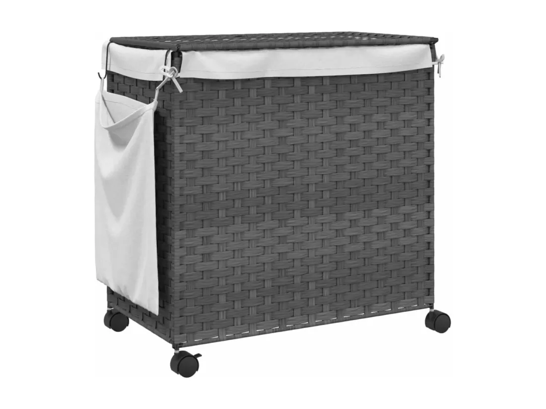 Panier à linge avec roulettes gris 60x35x60,5 résine tressée