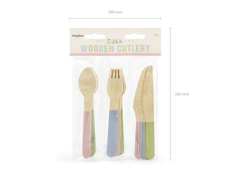 Houten Bestek Gekleurd Pastel 16cm 18 delig