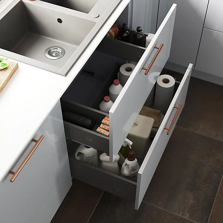 Tiroir de meuble de cuisine sous évier GoodHome Soto Anthracite l. 100 cm