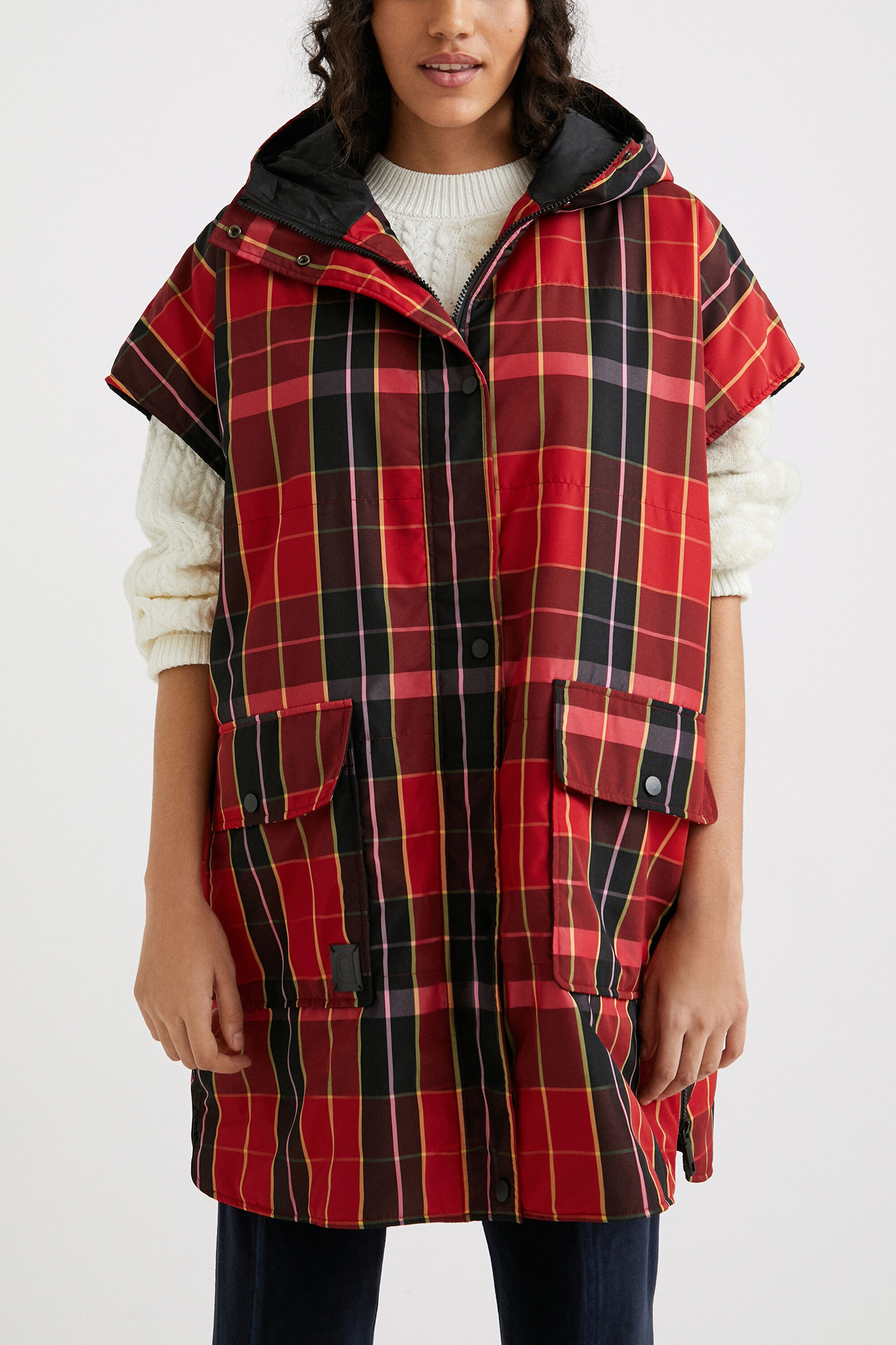 colete poncho xadrez