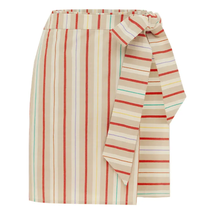 Soleil Soleil Jupe Portefeuille Zuri Rayures Lin | Beige