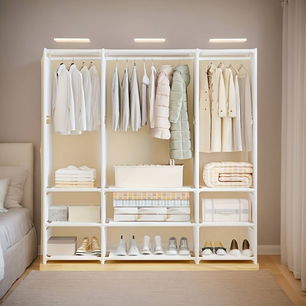 Freistehender Metall-Kleiderständer-Organizer, 1/2/3-reihig, Möbel, Kleiderschrank schlafzimmer, Schrank kleidung, vielseitige Mehrzweck-Aufbewahrung