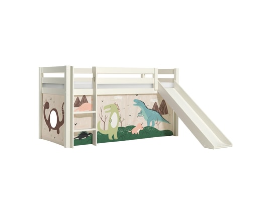 VIPACK - Lit mi-hauteur 90x200 toboggan sommier inclus housse dino pi...