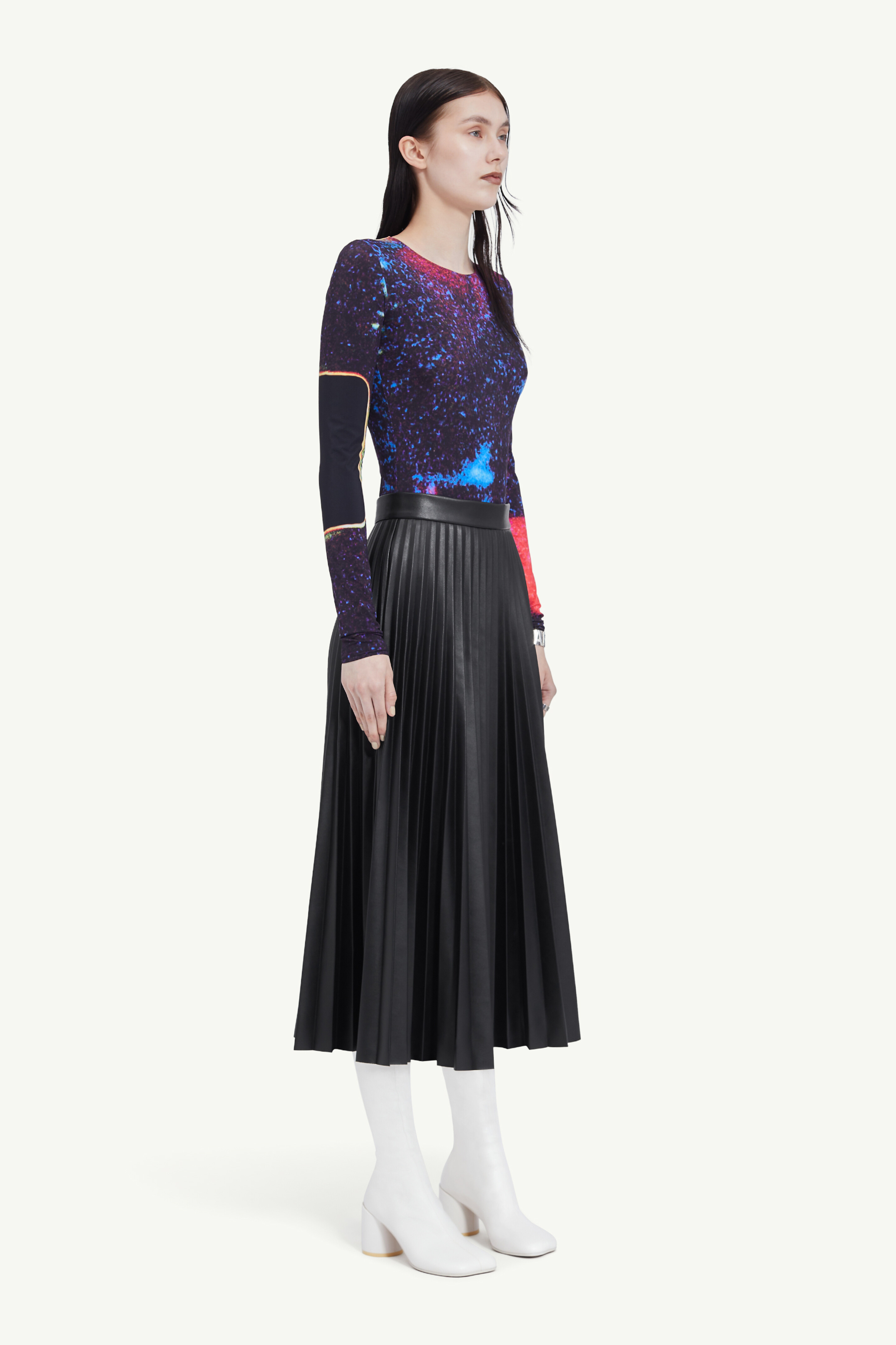 Jupe plissée en simili cuir pour femme