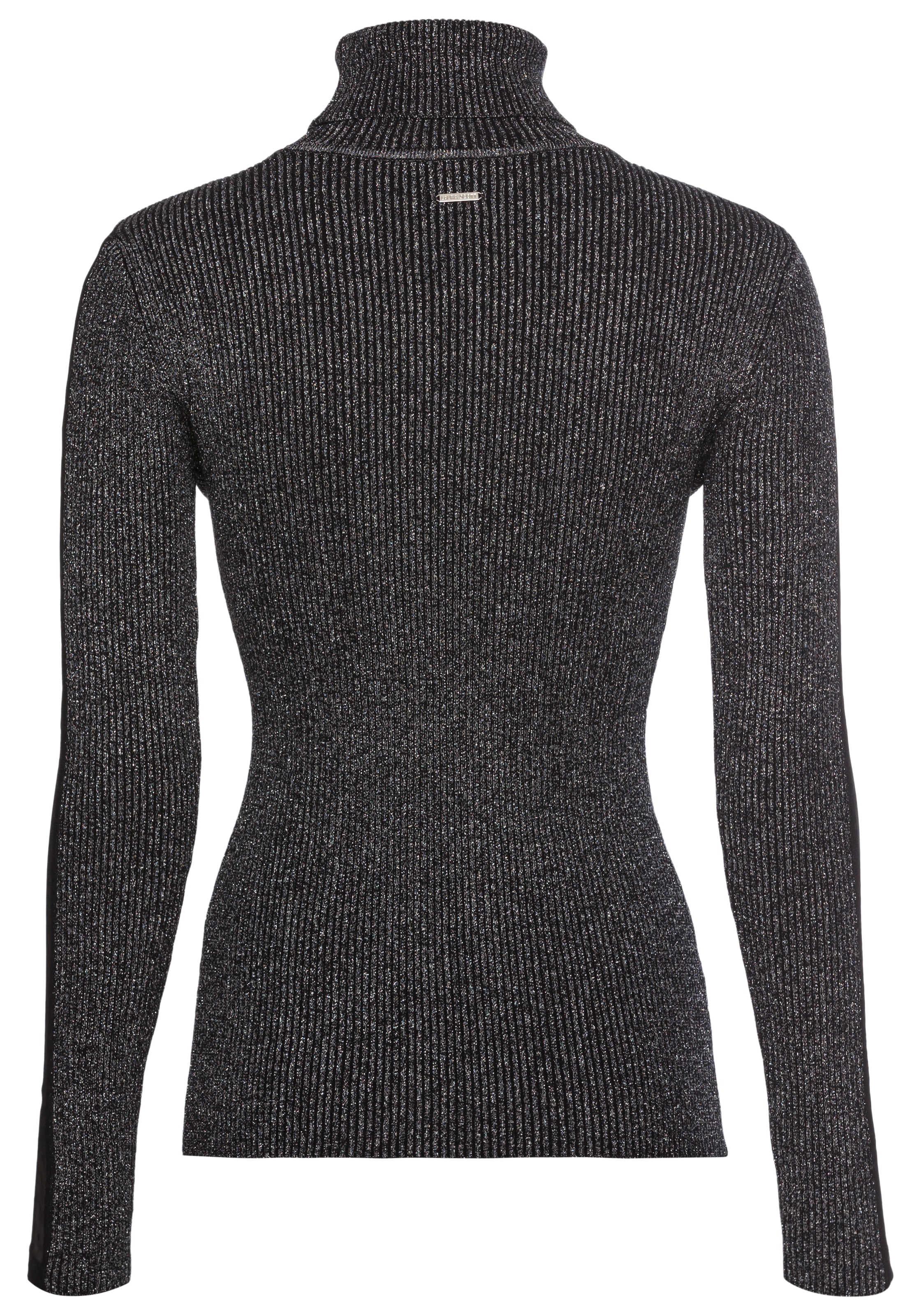 Laura Scott Rollkragenpullover , mit Mesheinsatz am Ärmel aus glitzerndem Lurex