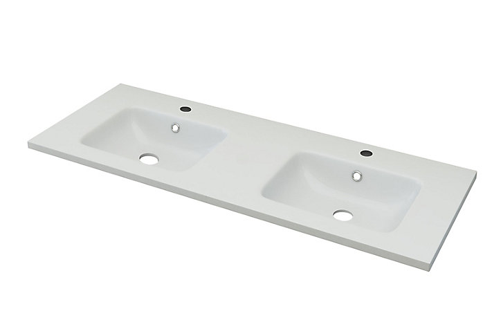 Meuble sous vasque à suspendre Urban gris mat 120 cm + plan double vasque en résine blanc