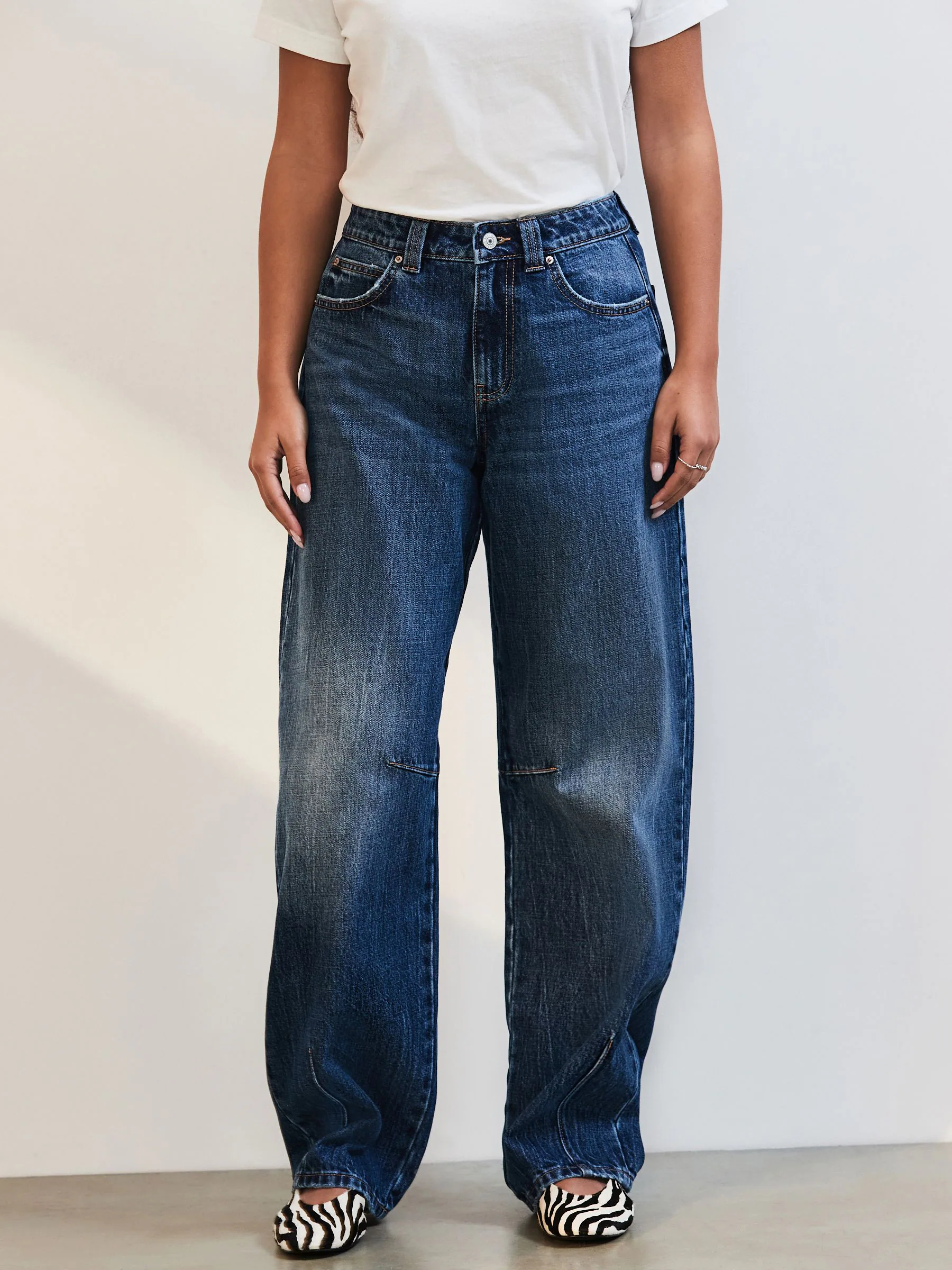 Donkerblauw - Darted Knee Barrel 100% Katoenen Jeans