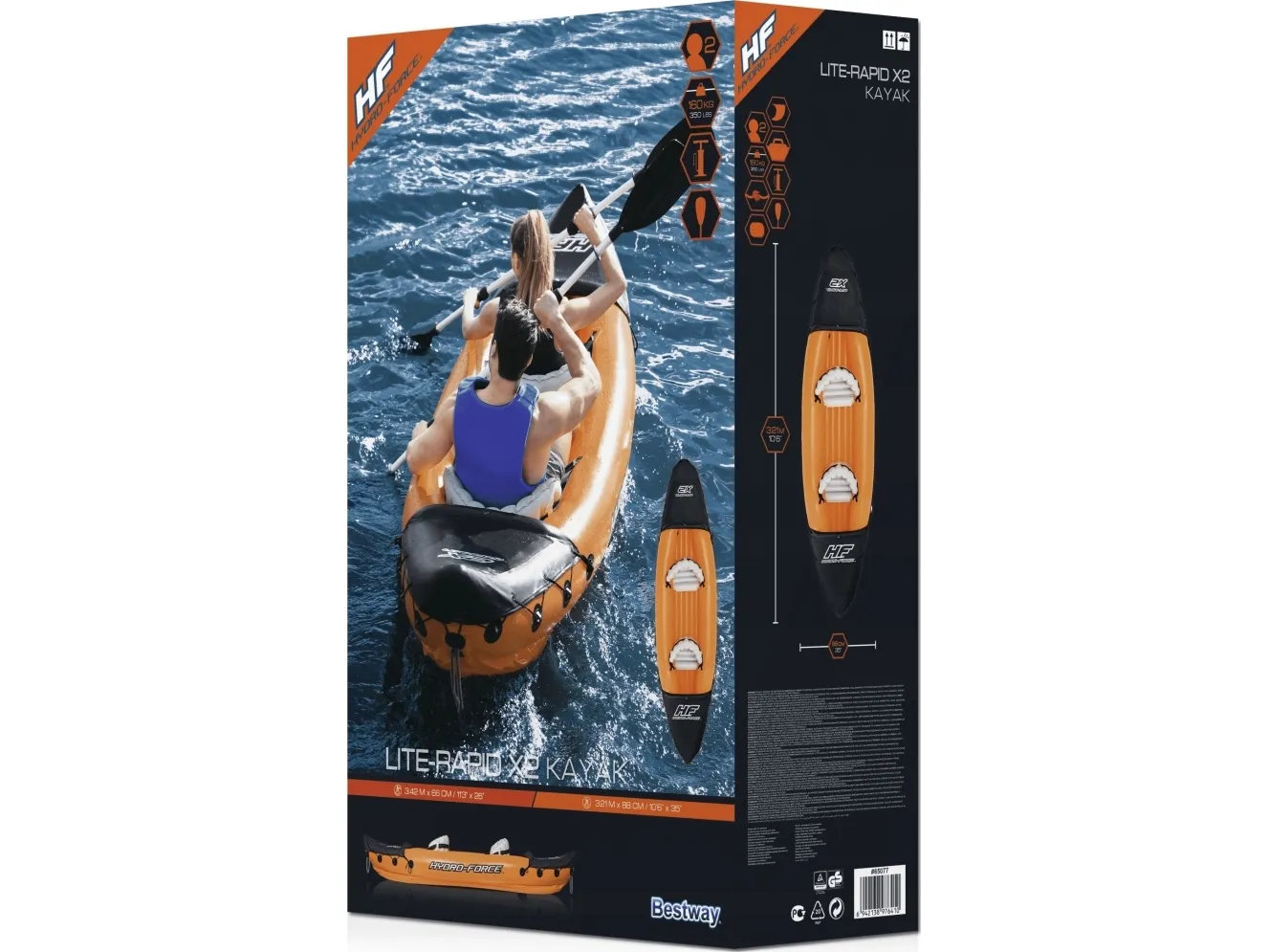 Bestway 65077, Oppustelig kajak, 2 person(er), 160 kg, Blå, Grå, Vinyl, Kasse