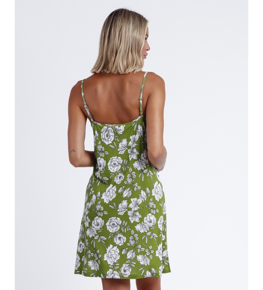 Camisola Admas Azul Marinho com Flores Verdes