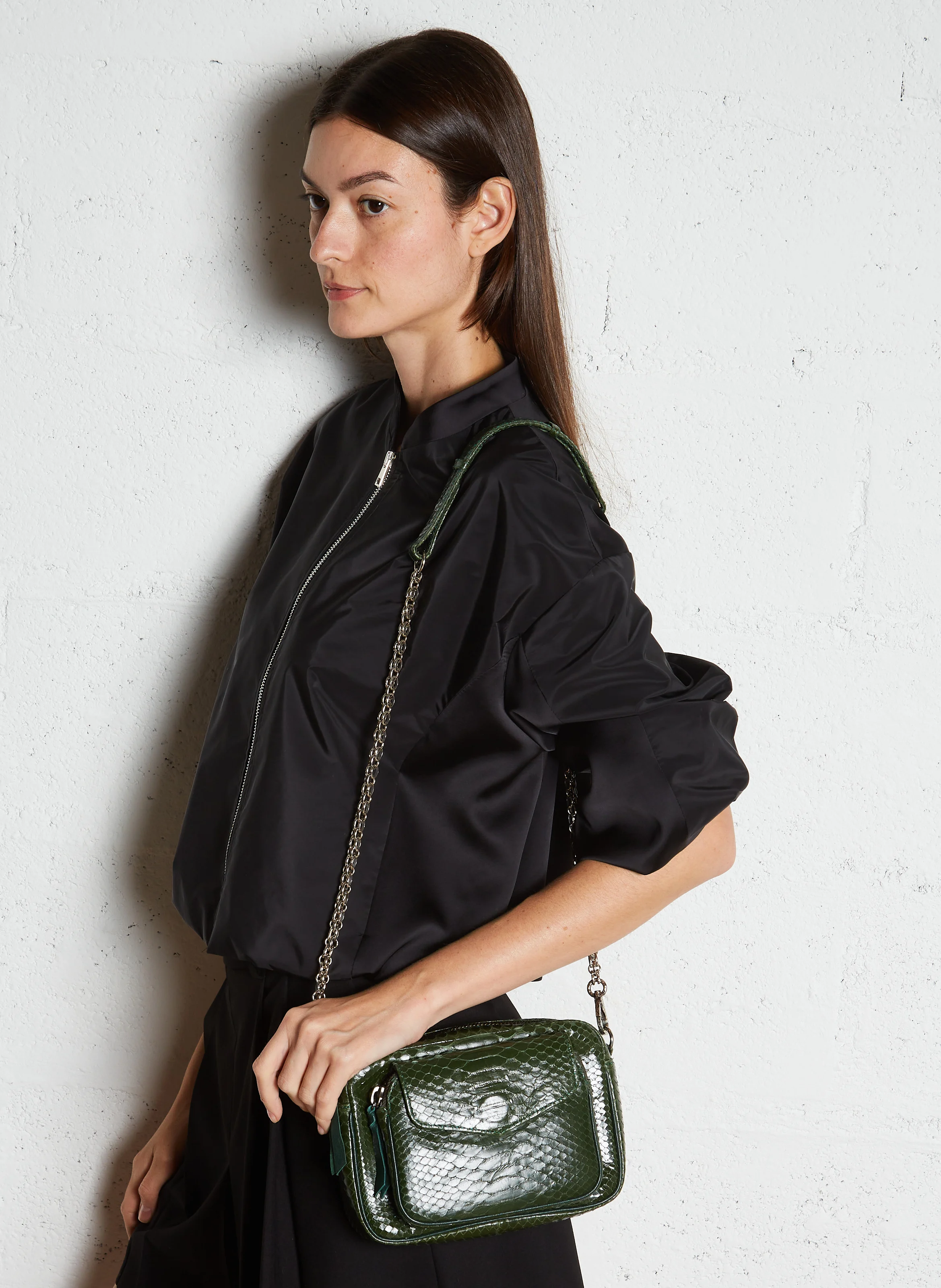 CHARLY - Sac bandoulière en cuir de python| Vert