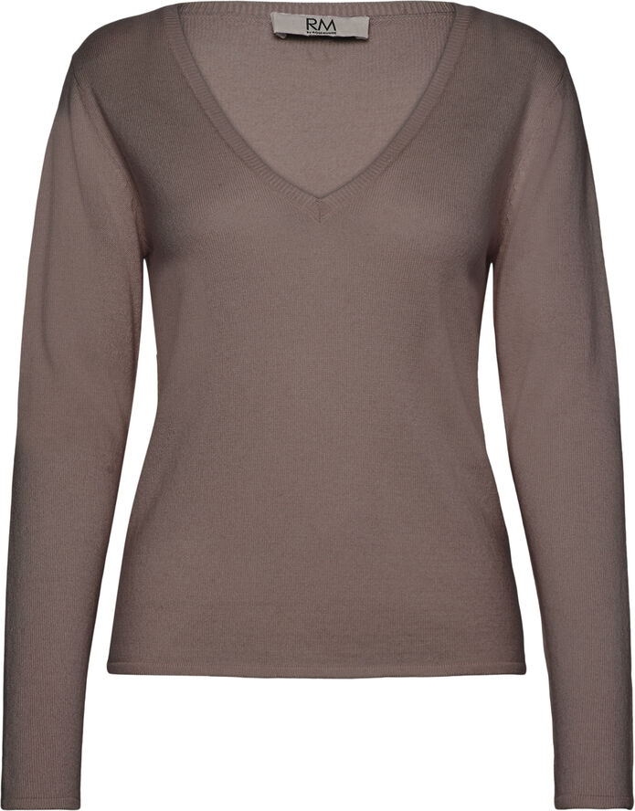 RM by Rosemunde RMWSofia wool LS V-neck knit Brown grey mel