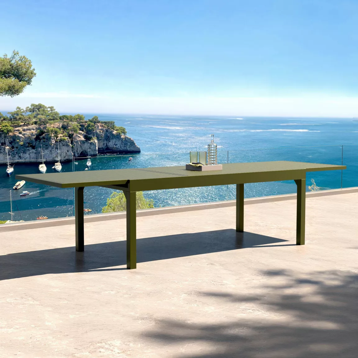 Table de jardin extensible aluminium 12 places (200/320 x 100 cm) Murano Vert olive
