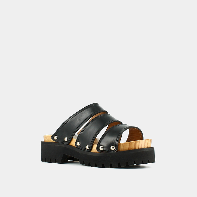 Mules à brides et à plateformes  en cuir noir