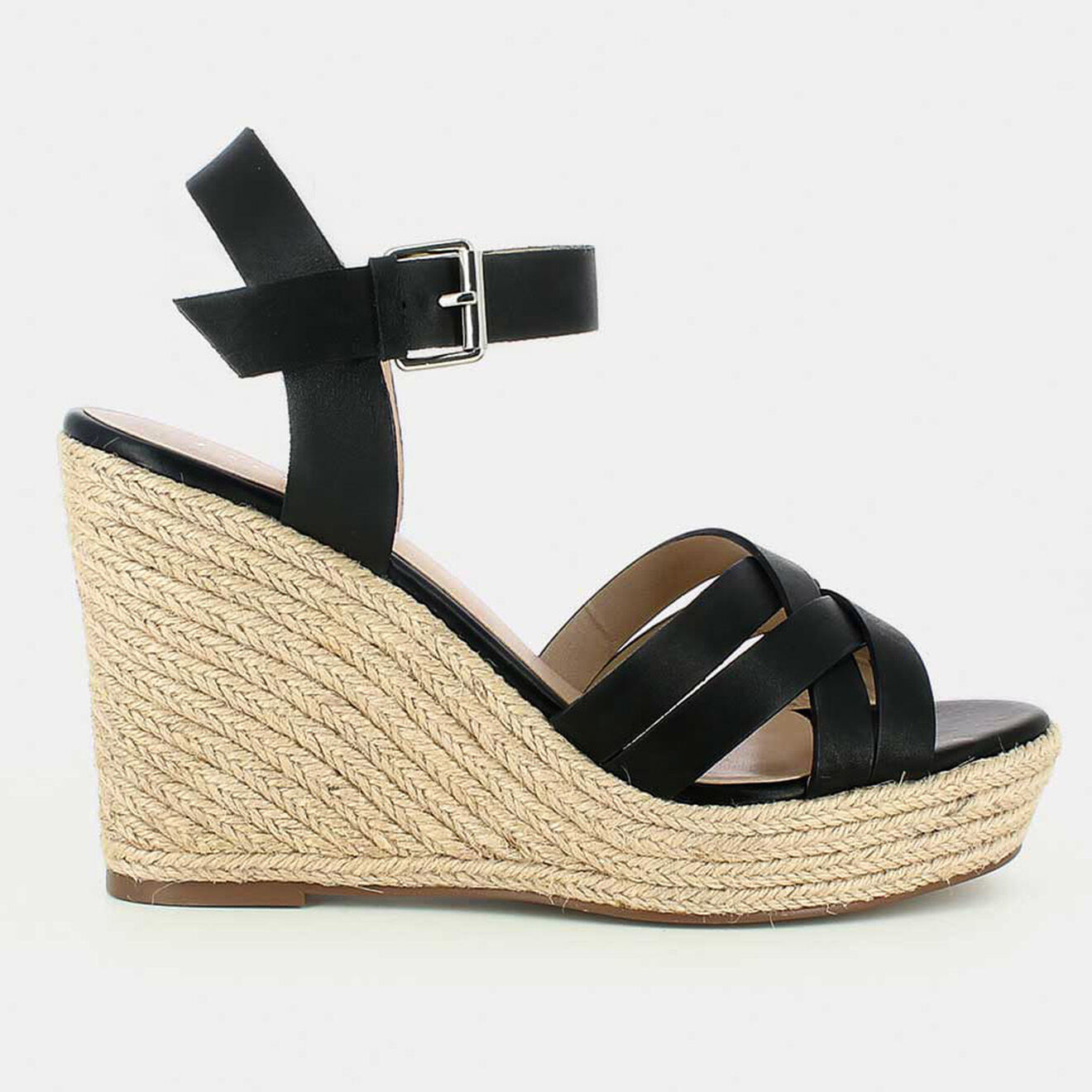 Jonak Sandales compensées en Cuir Sacha noires - Talon 12.5 cm
