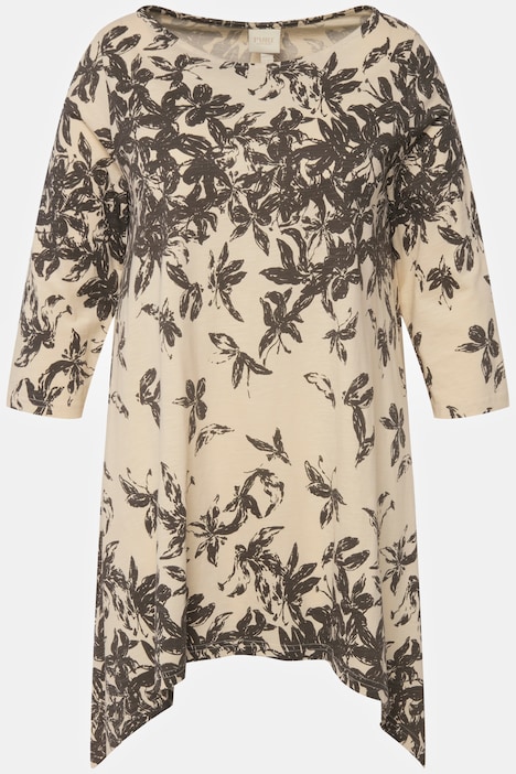Shirt, Blätter, U-Boot-Ausschnitt, 3/4-Arm, Biobaumwolle