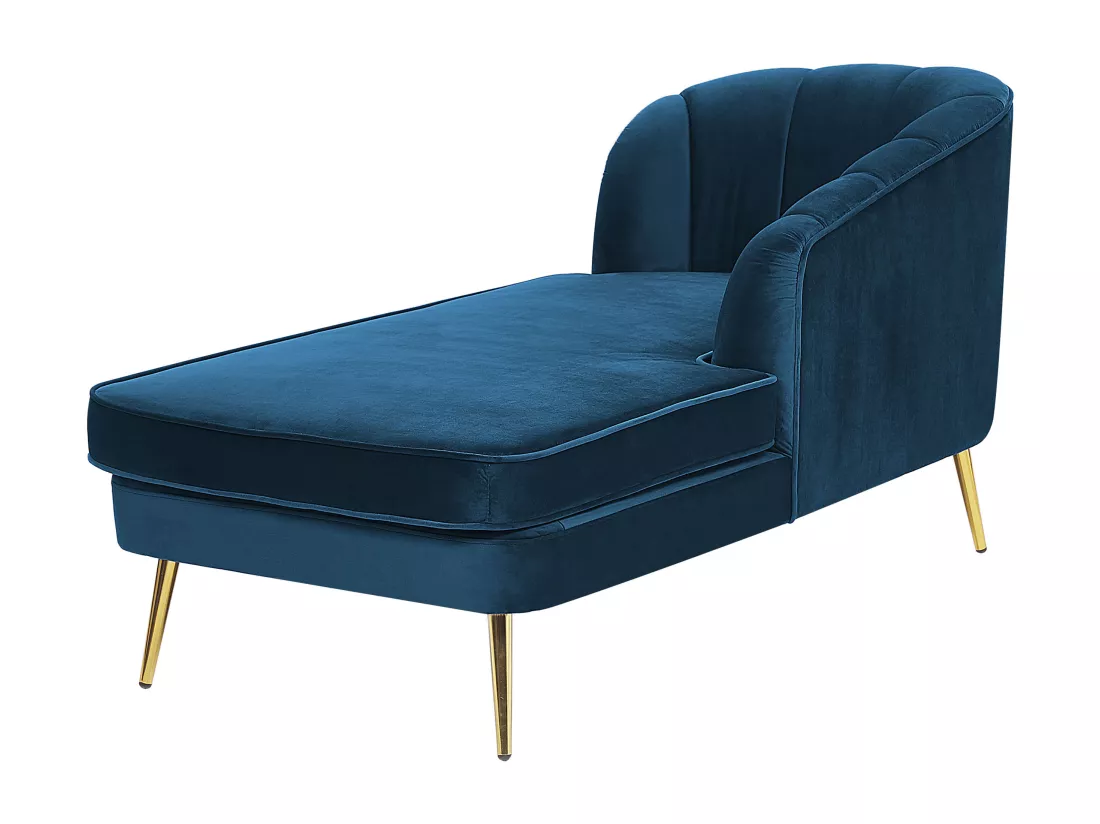 Chaise longue côté droite en velours bleu marine ALLIER