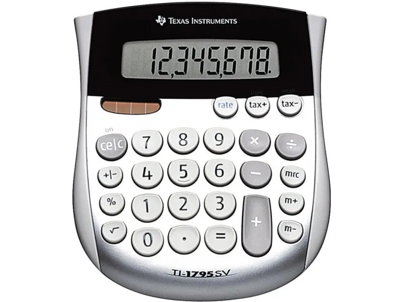 Regnemaskine Texas Instruments TI-1795 SV med 8 cifre - solpanel, batteri, bordmodel