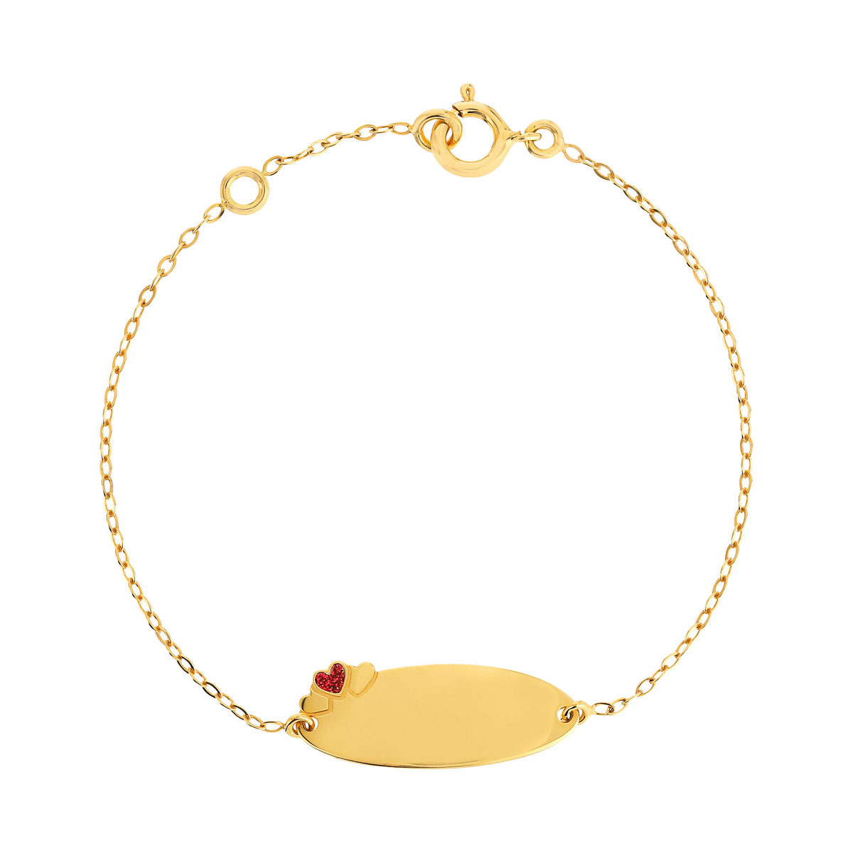 Bracelet identité or jaune 750 coeur laque pailletée rouge 14 cm