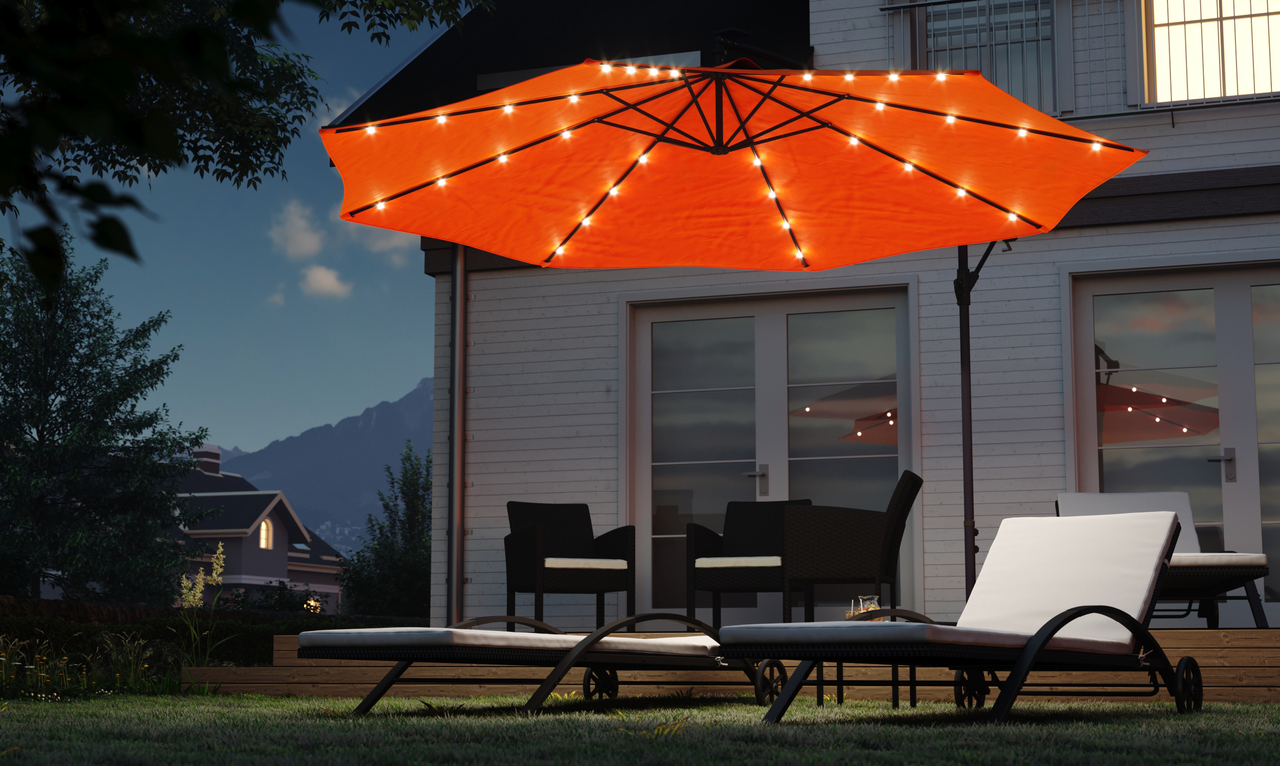 Sonnenschirm Ampelschirm BAY mit LED 350 cm orange