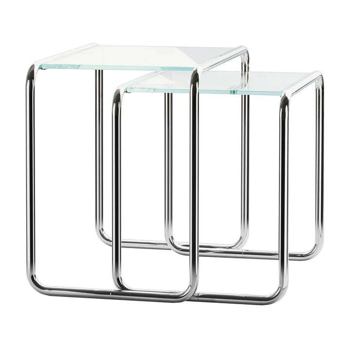Thonet - B 9 Satztisch-Set, a   b, Chrom / Glas opalweiss in Diamantschliff