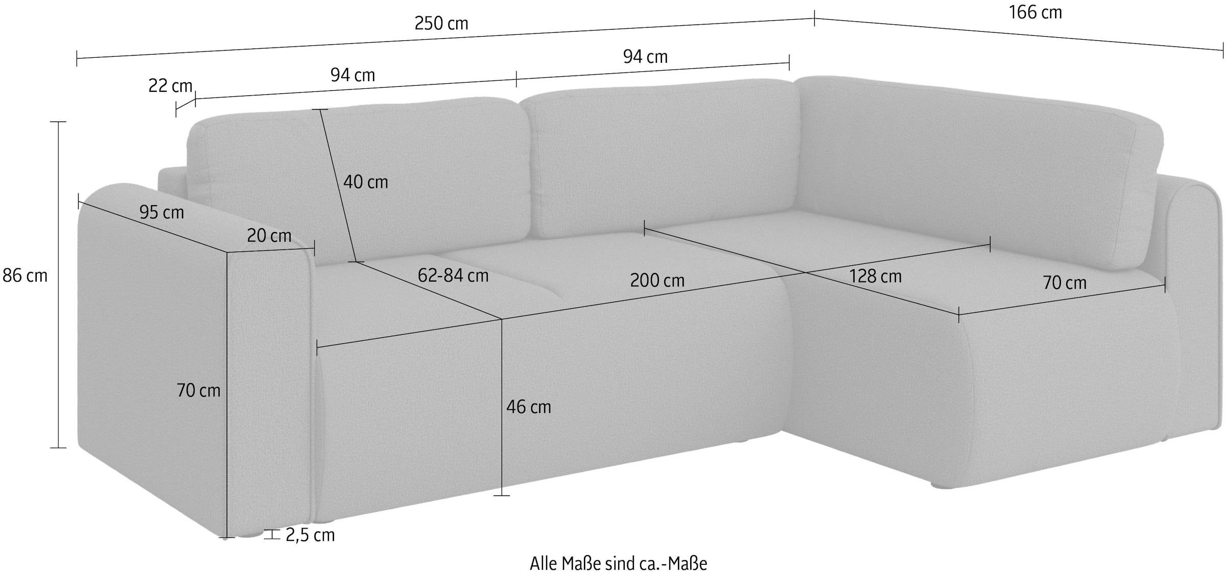 GOODproduct Ecksofa »Zacharia wahlweise Schlafsofa mit Bettkasten, B/T/H 250/166/86 cm« L-Form mit Wellenunterfederung, Ottomane rechts oder links bestellbar