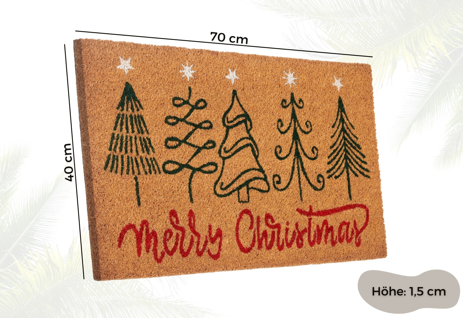 HANSE Home Fussmatte »Kokos Five Christmas Trees, Türmatte« rechteckig 15 mm Höhe Schmutzfangmatte, Rutschfest, Outdoor, Weihnachten, Kokosmatte, Flur