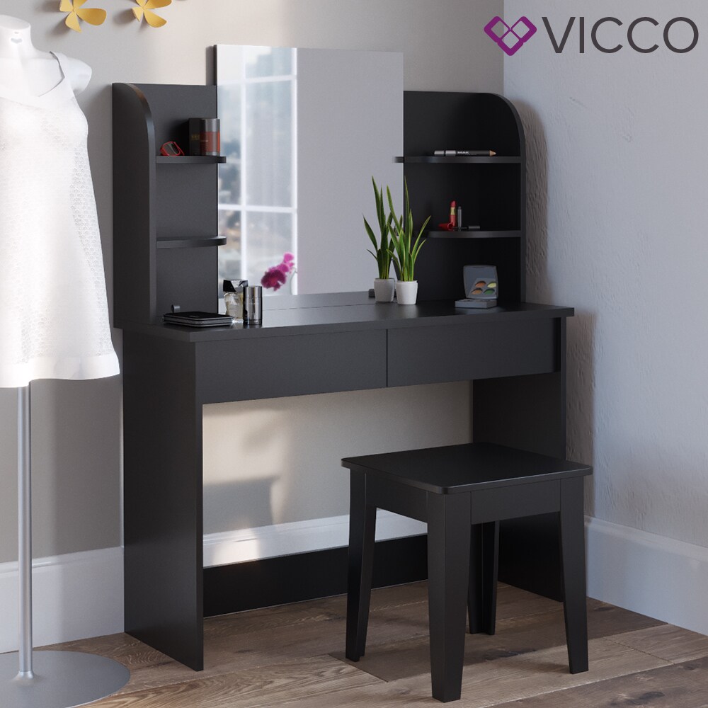 Vicco Schminktisch Charlotte Frisiertisch Kommode Frisierkommode Spiegel Schwarz