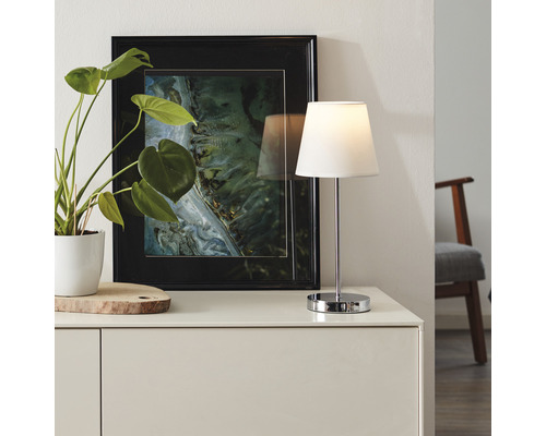 Tafellamp, 1-lichts, H 40 cm, Kasha wit/chroom