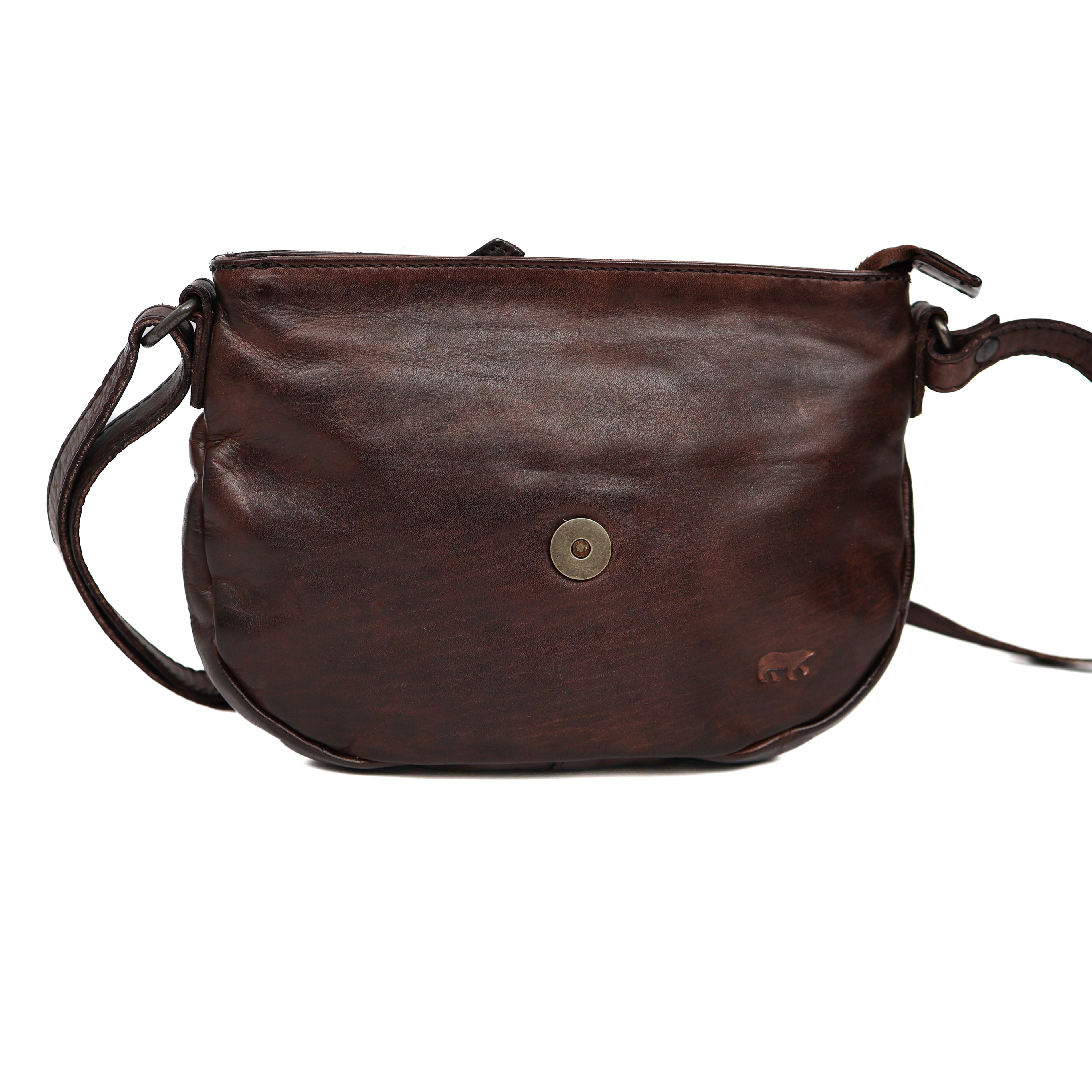 Klein schoudertasje met flap 'Jackie' donkerbruin studs Bruin