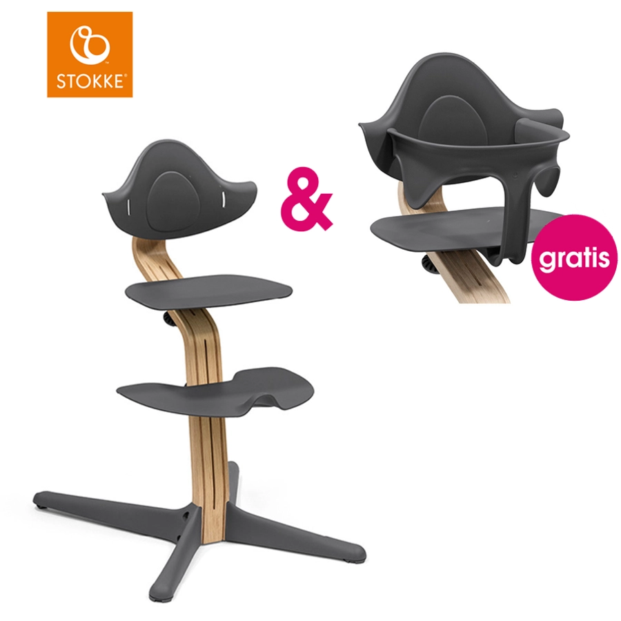STOKKE® Nomi® Hochstuhl Eiche  anthrazit + gratis Baby Set anthrazit