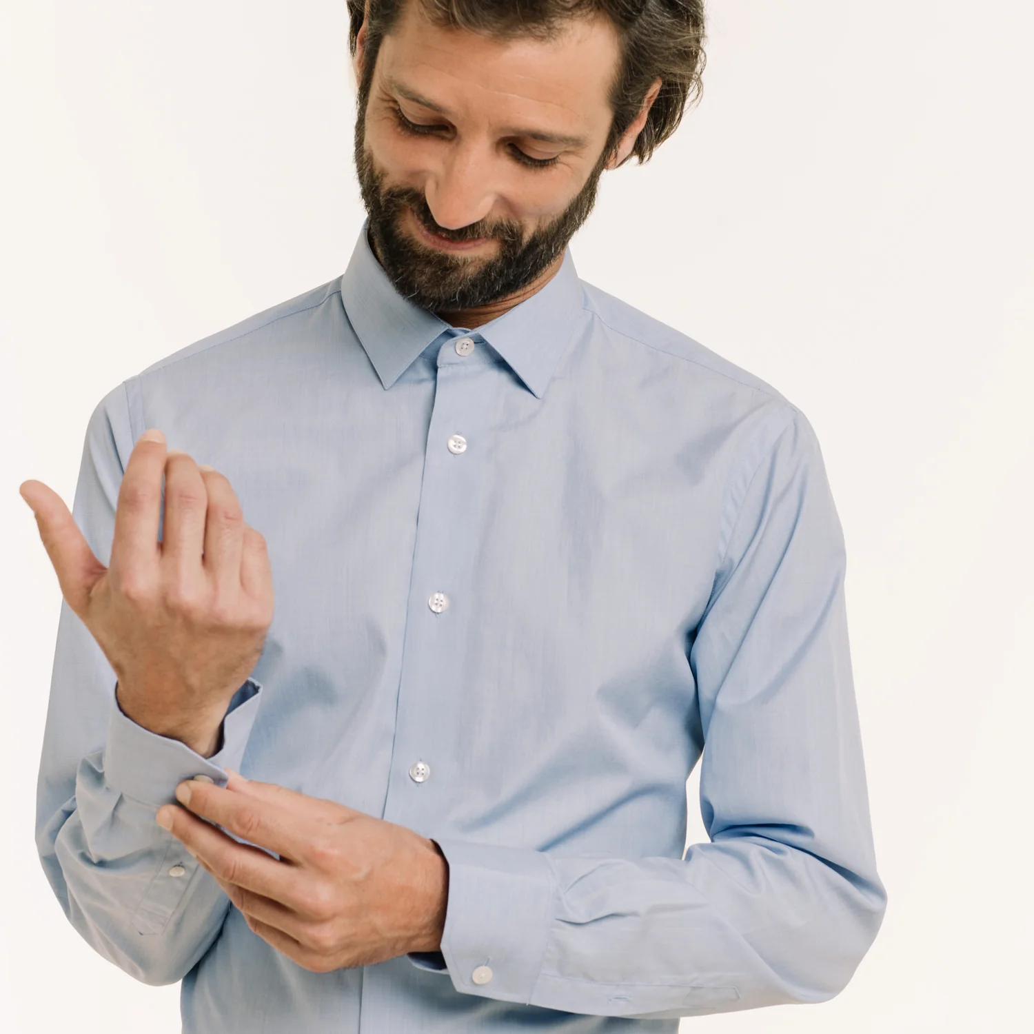 Blue double-twisted fil-à-fil fitted shirt
