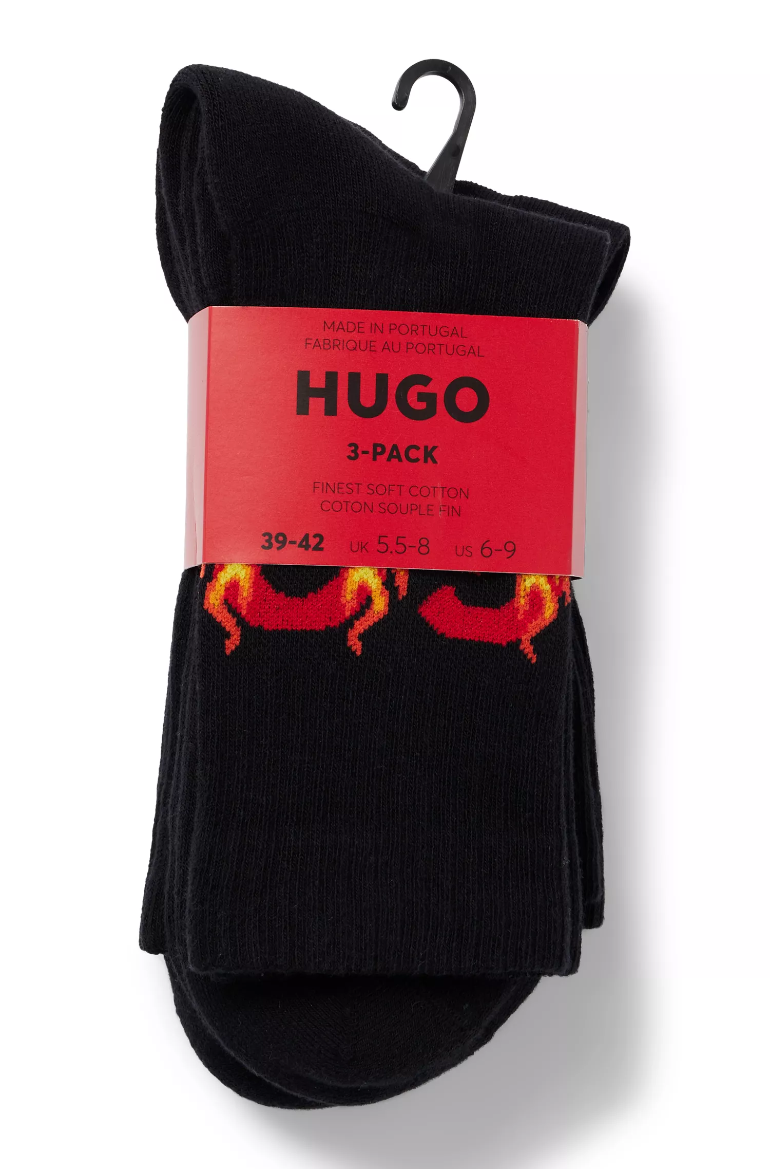 HUGO Vermelho - Pacote com três pares de meias curtas com detalhes do logotipo