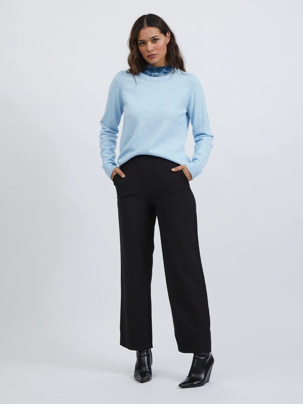 Vila  Viril O-Neck L/S striktrøje - Kentucky Blue