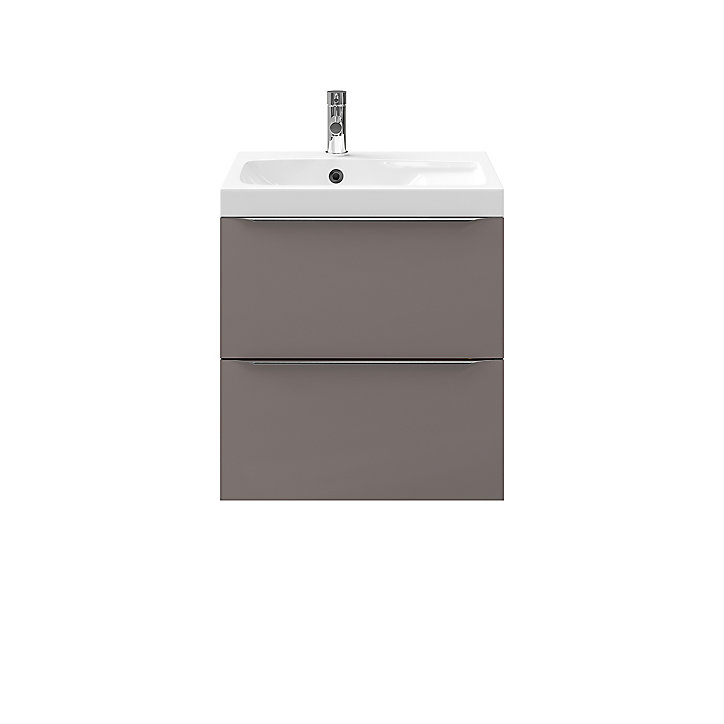 Meuble sous vasque à suspendre GoodHome Imandra gris taupé 60 cm + plan vasque Mila