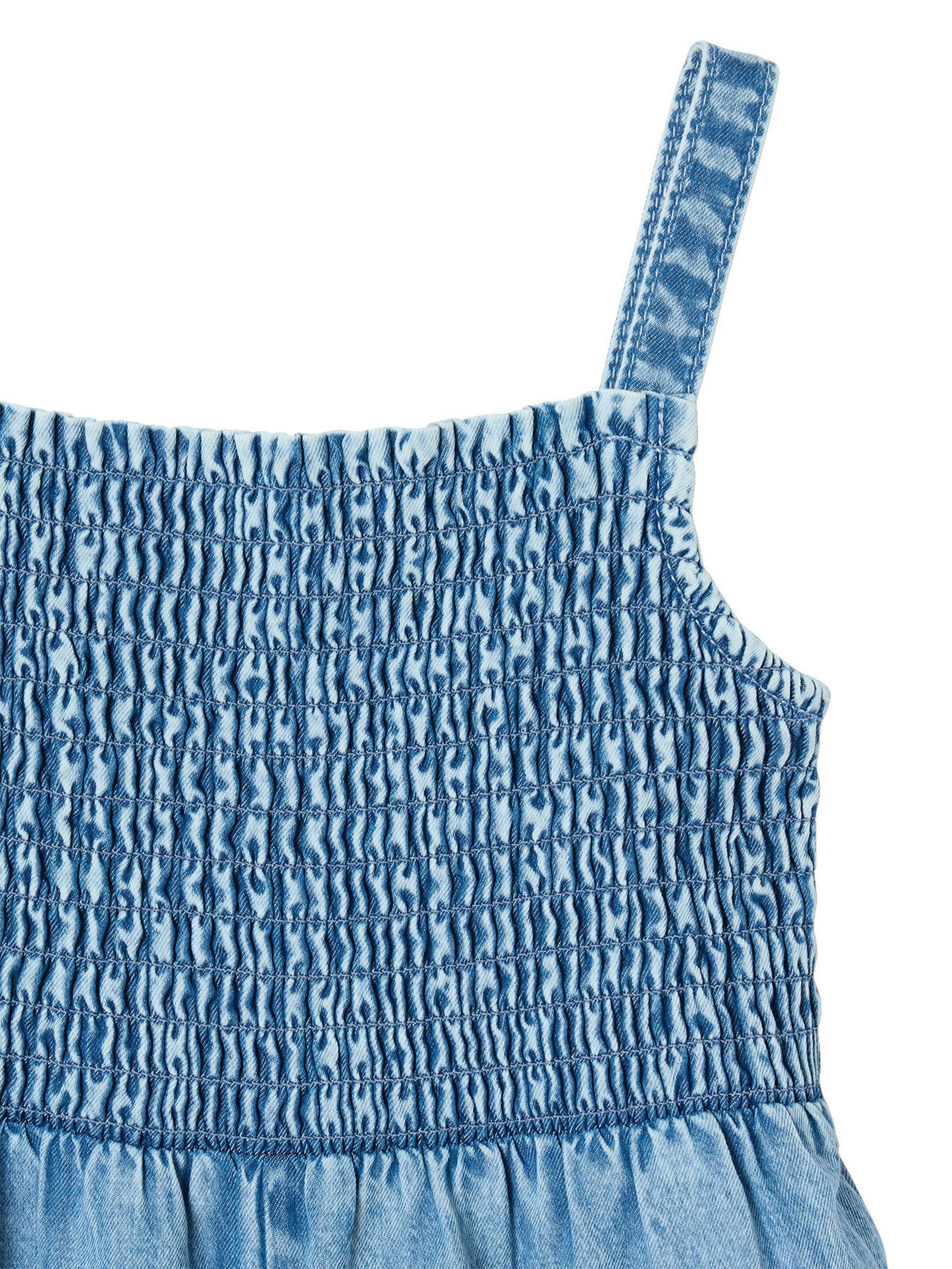 Vertbaudet Mädchen Jumpsuit aus Light-Denim mit gestickten Blumen helles blau