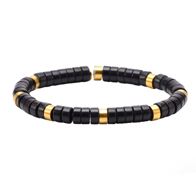 Bracelet Doré Perles Heishi En Agate Noire-XS-14cm