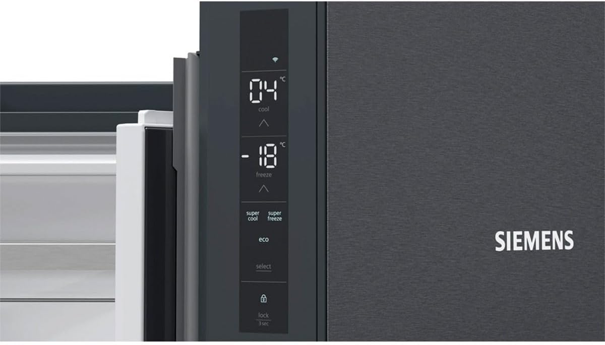 Siemens KF96NAXEA, iQ500, Multi-Door-Kühlschrank, 183 x 91 cm, 405 L Kühlen & 200 L Gefrieren, hyperFresh längere Frische, noFrost, superCooling schnellere Kühlung, Gebürsteter schwarzer Stahl