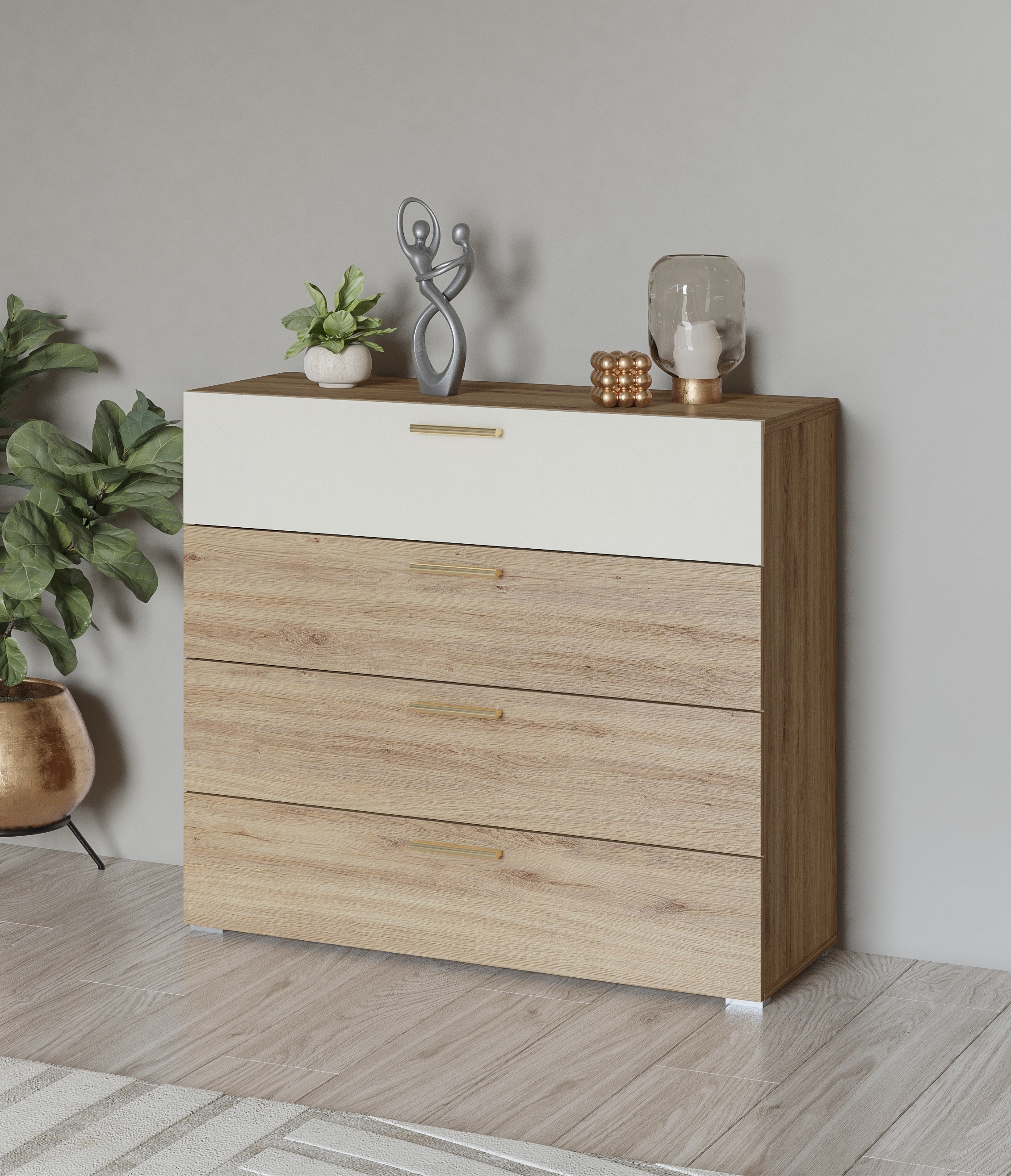 Home affaire Schubkastenkommode »Bitry, Breite 100 cm, Sideboard mit Schubladen, viel Stauraum« Mehrzweckschrank fühlbare Struktur, Holzoptik